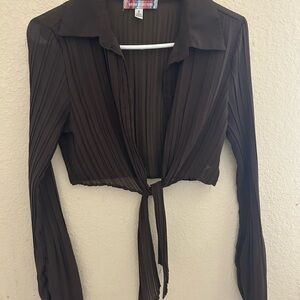 Urban Outfitters Dark Brown Tie-Front Blouse